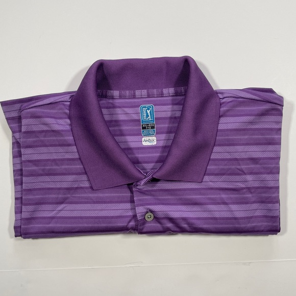 PGA Tour Golf Men’s Airflux Purple Striped Short Sleeve Polo Shirt - Size XXL - Picture 3 of 8